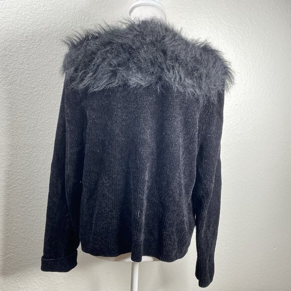 Lisa International Blazer Coat Women's Black Sz XL Faux Fur Trim Mob Wife VTG - Picture 3 of 12